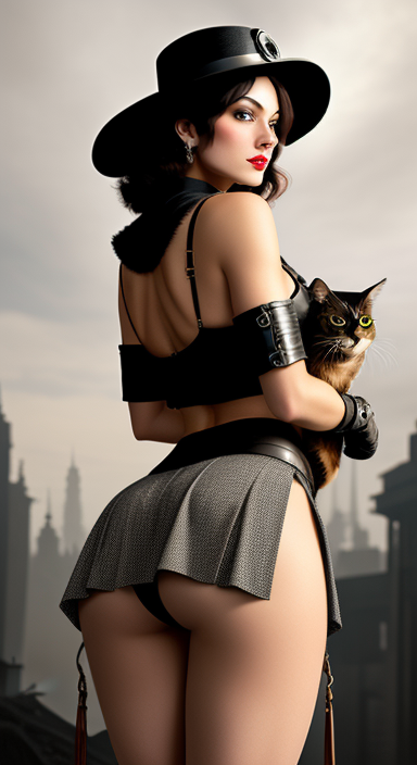 a dieselpunk woman with cat 3998308934
