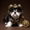 Steampunk Shih tzu with cap and bone
